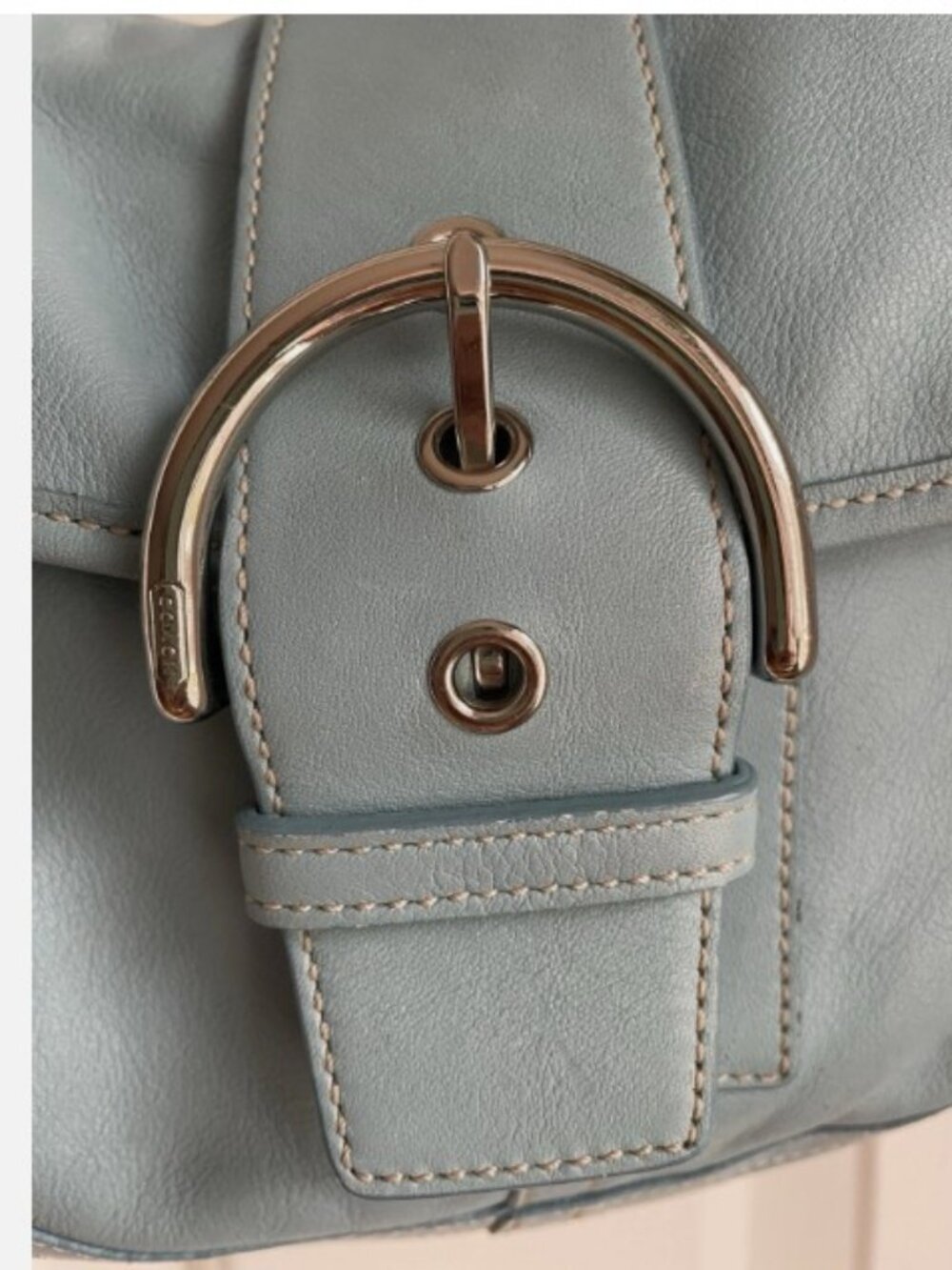 Coach M050-9248 Soho Y2K Perfect Blue Leather CC Canvas Lining Shoulder Bag RARE - Picture 3 of 11